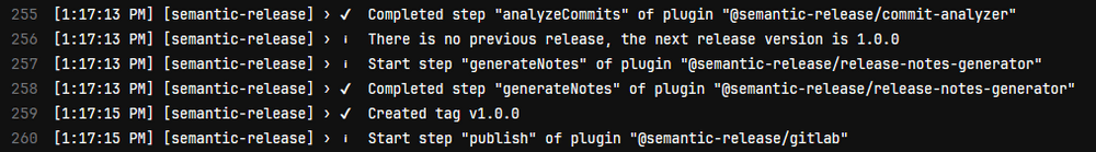 semver pipeline logs